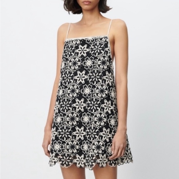 Zara Dresses & Skirts - Zara black floral crochet spaghetti strap mini dress Size XS
